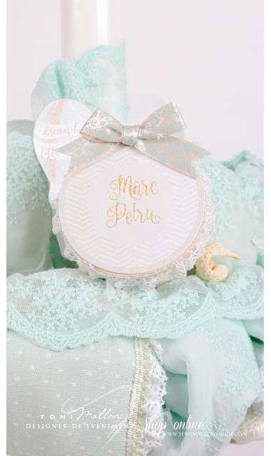 Lumanare de botez pentru baieti cu balaone de aer cald, 65x4 cm, Dream big little one 2